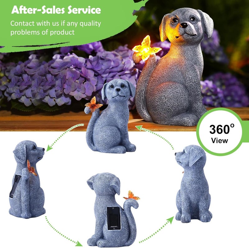 Nacome Solar Dog Outdoor Statues for Garden: Outside Decor with Butterfly Clearance for Yard Art Lawn Ornaments Patio Balcony Home House for Grandma Mom Women - Image 3